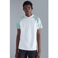 Mens Slim-Fit Colorblock Poloshirt - Ecru - M, Ecru von boohooman