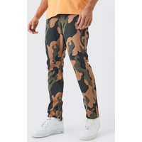 Mens Slim Rigid Camo Zip Hem Jeans - Braun - 36R, Braun von boohooman