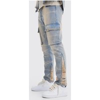 Mens Zerrissene Slim-Fit Cargo-Jeans - Lila - 28R, Lila von boohooman