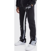 Mens Slim-Fit Schlag-Jogginghose mit Einsatz - Schwarz - L, Schwarz von boohooman