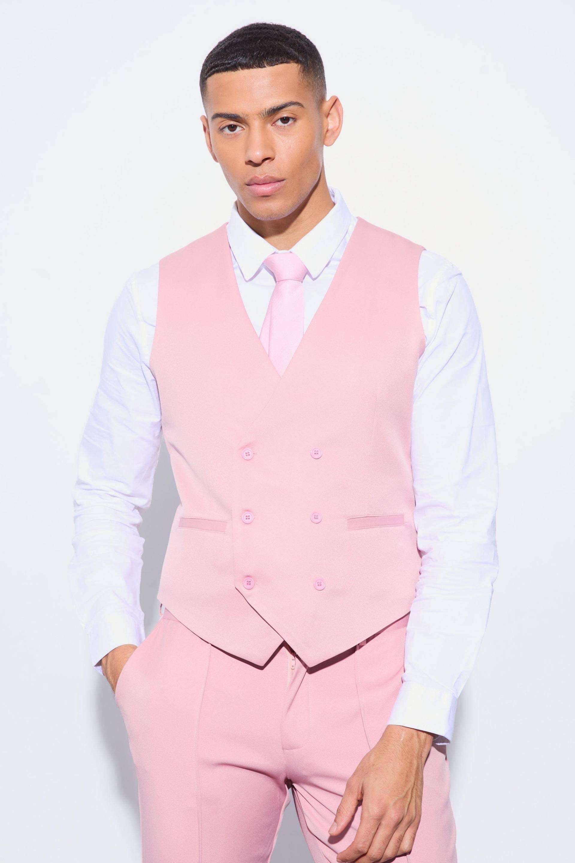 Mens Slim Waistcoat - Rosa - 38, Rosa von boohooman