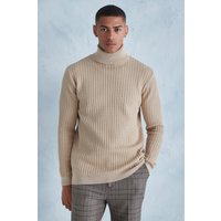 Mens Smarter Rollkragenpullover mit Popcorn-Textur - Taupe - L, Taupe von boohooman