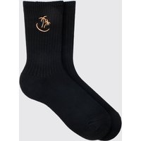 Mens Socken mit Palmen-Stickerei - Schwarz - ONE SIZE, Schwarz von boohooman