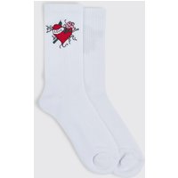 Mens Sport-Socken mit Herz - Weiß - ONE SIZE, Weiß von boohooman