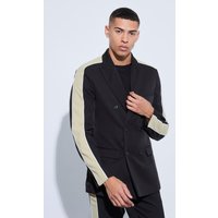 Mens Sports Stripe Double Breasted Blazer - Schwarz - 38, Schwarz von boohooman