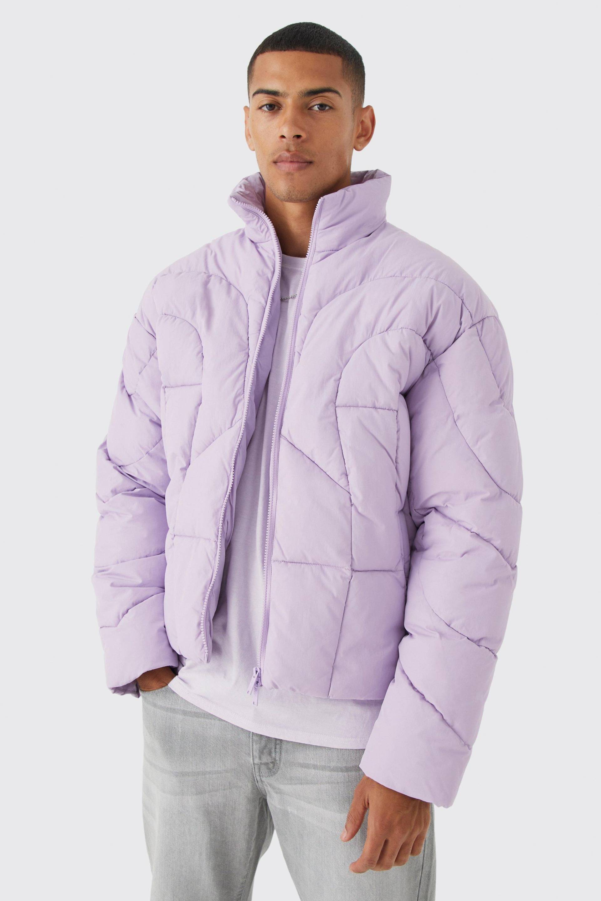 Mens Steppjacke mit Trichterkragen - Lila - L, Lila von boohooman