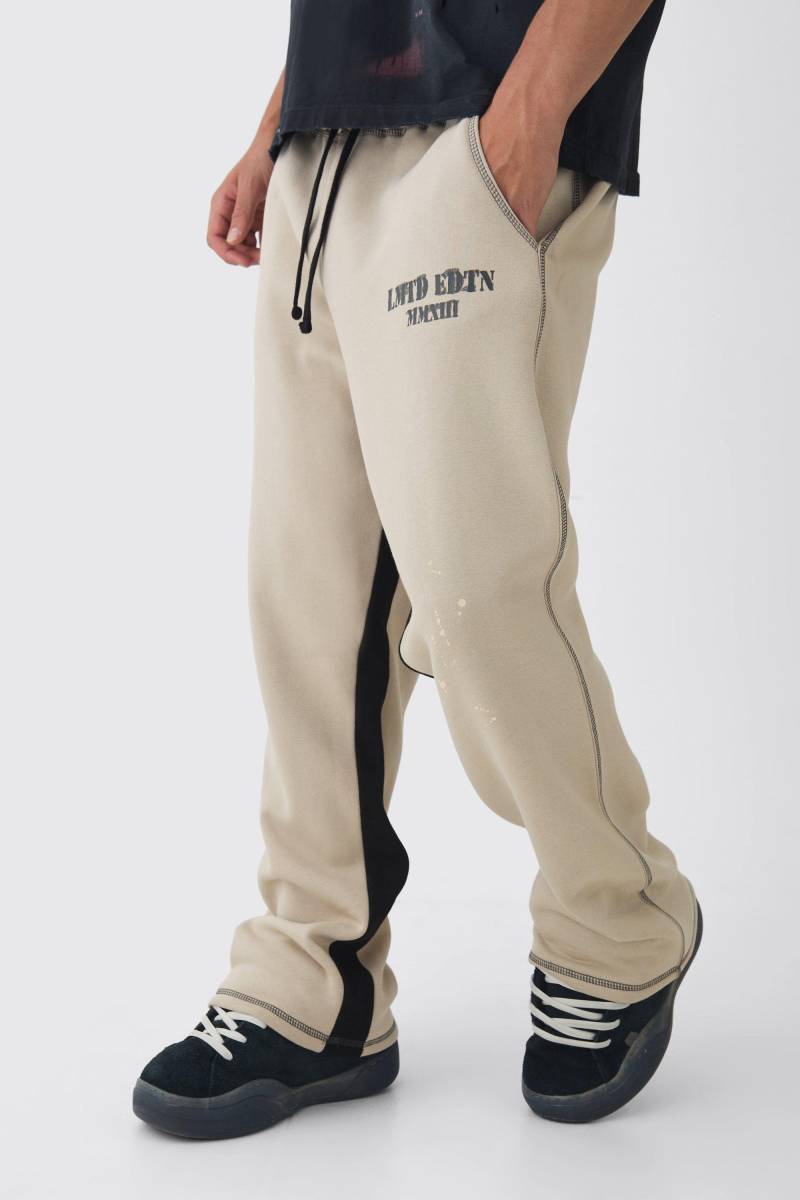 Jogginghose mit geradem Bein und Kontrast-Naht - Taupe - M, Taupe von boohooman