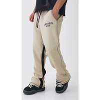 Jogginghose mit geradem Bein und Kontrast-Naht - Taupe - XS, Taupe von boohooman