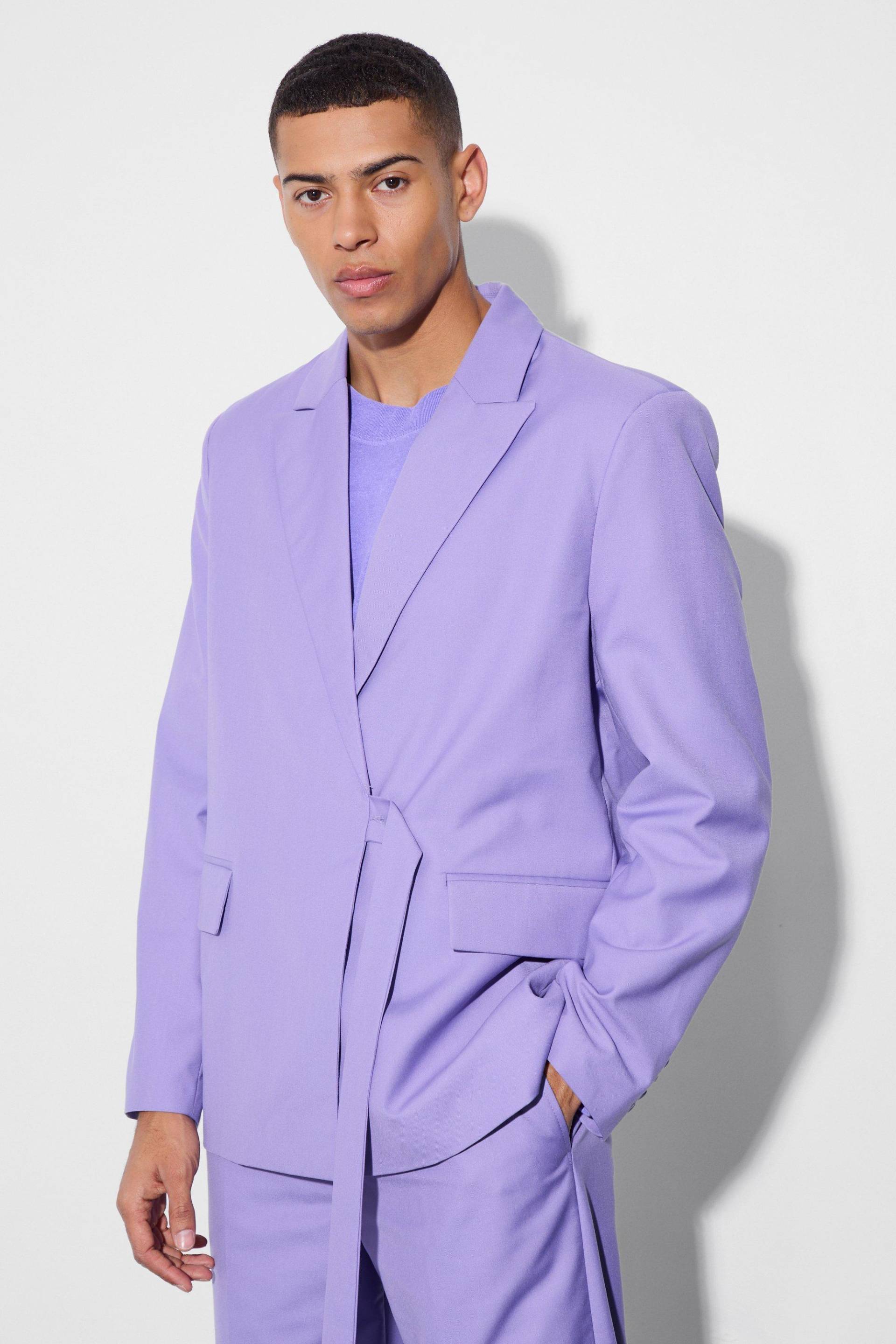 Mens Strap Detail Oversized Blazer - Lila - 36, Lila von boohooman