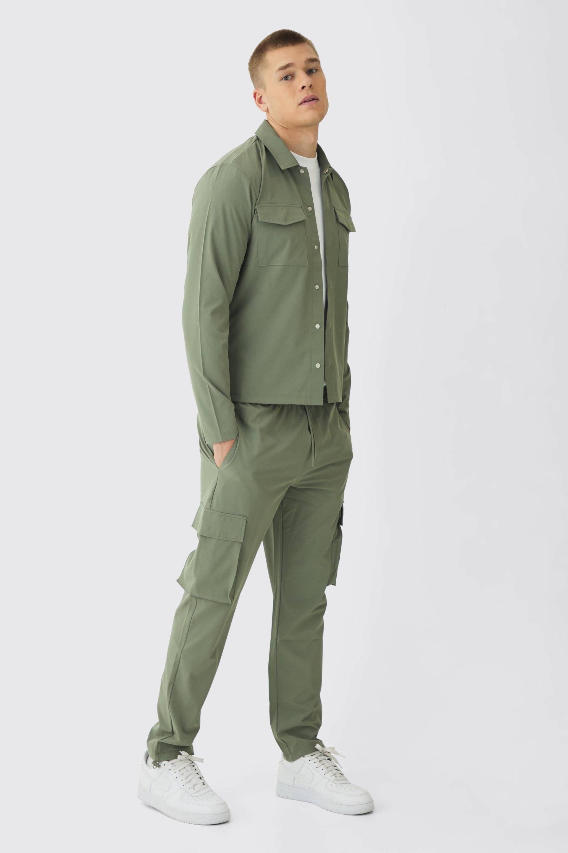 Stretch Cargo-Hemd & Hose - Khaki - XS, Khaki Stretch Cargo-Hemd & Hose - Khaki - XS, Khaki von boohooman
