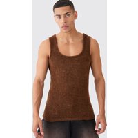 Mens Strukturierter Bouclee Muscle-Fit Pullunder - Braun - S, Braun von boohooman