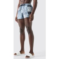 Mens Super Short Bandana Patch Swim Short - Grau - S, Grau von boohooman