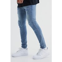 Mens Super Skinny Jeans mit Rissen - Blau - 34R, Blau von boohooman