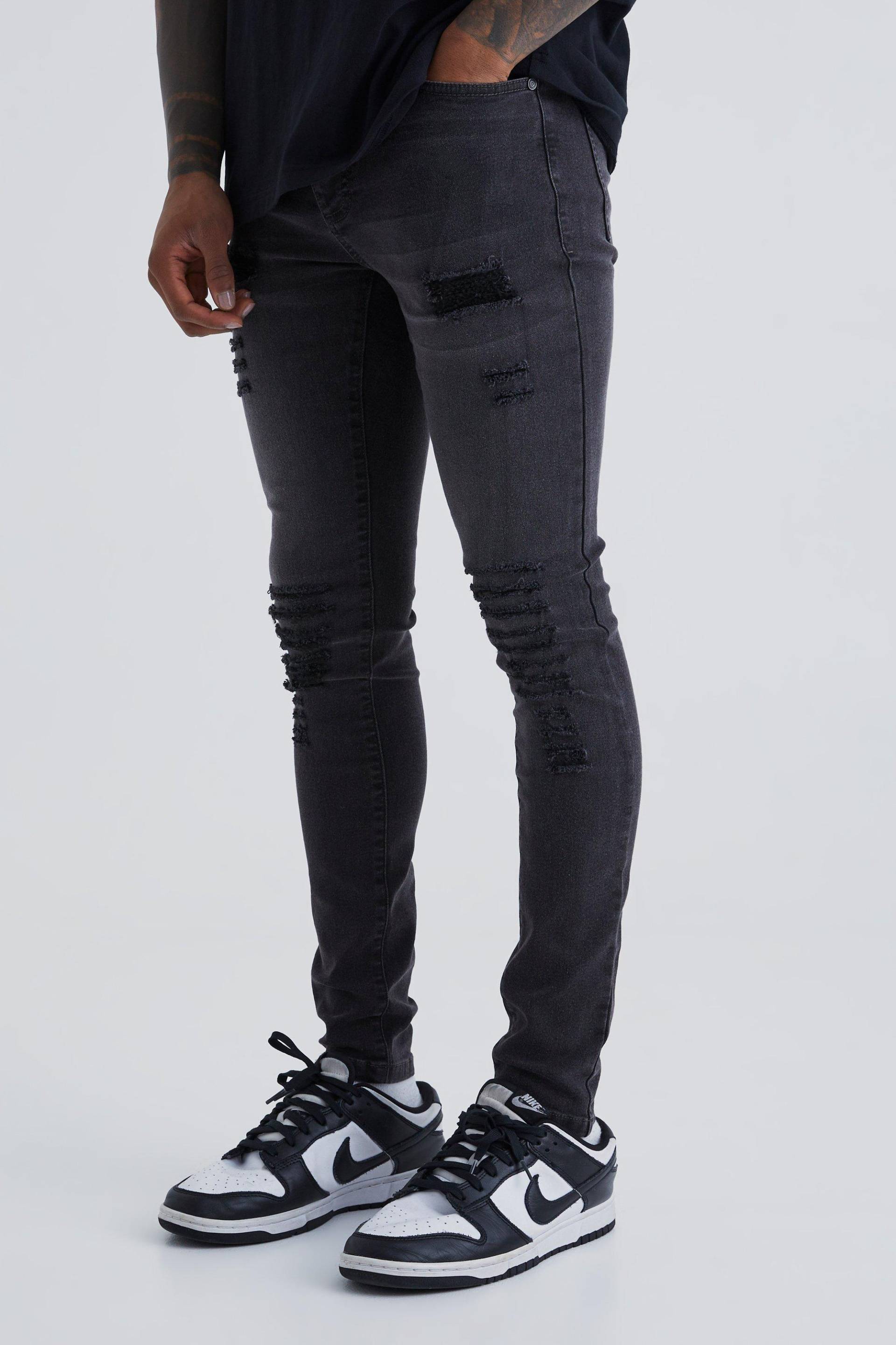 Mens Super Skinny Jeans mit Rissen - Grau - 30R, Grau von boohooman