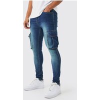 Mens Super Skinny Stretch Cargo-Jeans - Blau - 34R, Blau von boohooman