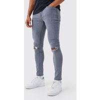 Mens Super Skinny Stretch Jeans mit Riss am Knie - Grau - 32R, Grau von boohooman