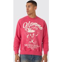Sweatshirt mit Homme Coffee Cartoon Print - Rot - XS, Rot Sweatshirt mit Homme Coffee Cartoon Print - Rot - XS, Rot von boohooman