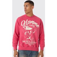 Sweatshirt mit Homme Coffee Cartoon Print - Rot - XS, Rot von boohooman