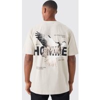Mens T-Shirt mit Homme Tauben Print - Beige - M, Beige von boohooman
