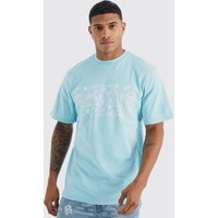 Mens T-Shirt mit Paisley Homme Slogan - Blau - M, Blau von boohooman