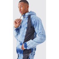 Mens Tall Hoodie mit Acid-Waschung und Reißverschluss - Blau - S, Blau von boohooman