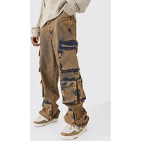 Mens Tall Baggy Fit Acid Wash Cargo Jeans - Grau - 40, Grau von boohooman