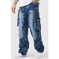 Mens Tall Baggy Rigid Strap And Buckle Detail Jeans - Indigo - 30, Indigo von boohooman