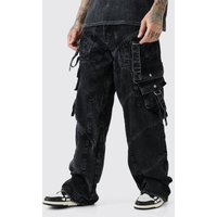 Mens Tall Baggy Rigid Strap And Buckle Detail Jeans - Schwarz - 30, Schwarz von boohooman