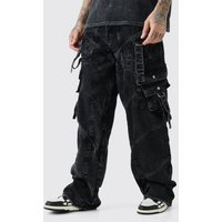 Mens Tall Baggy Rigid Strap And Buckle Detail Jeans - Schwarz - 38, Schwarz von boohooman