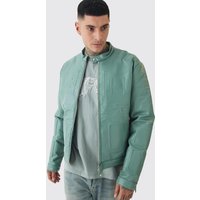 Tall kastige kragenlose Bhm PU Moto-Bikerjacke - Grün - XL, Grün Tall kastige kragenlose Bhm PU Moto-Bikerjacke - Grün - XL, Grün von boohooman