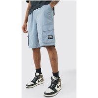 Mens Tall Elasticated Waist Ofcl Nylon Cargo Short - Blau - XXL, Blau von boohooman