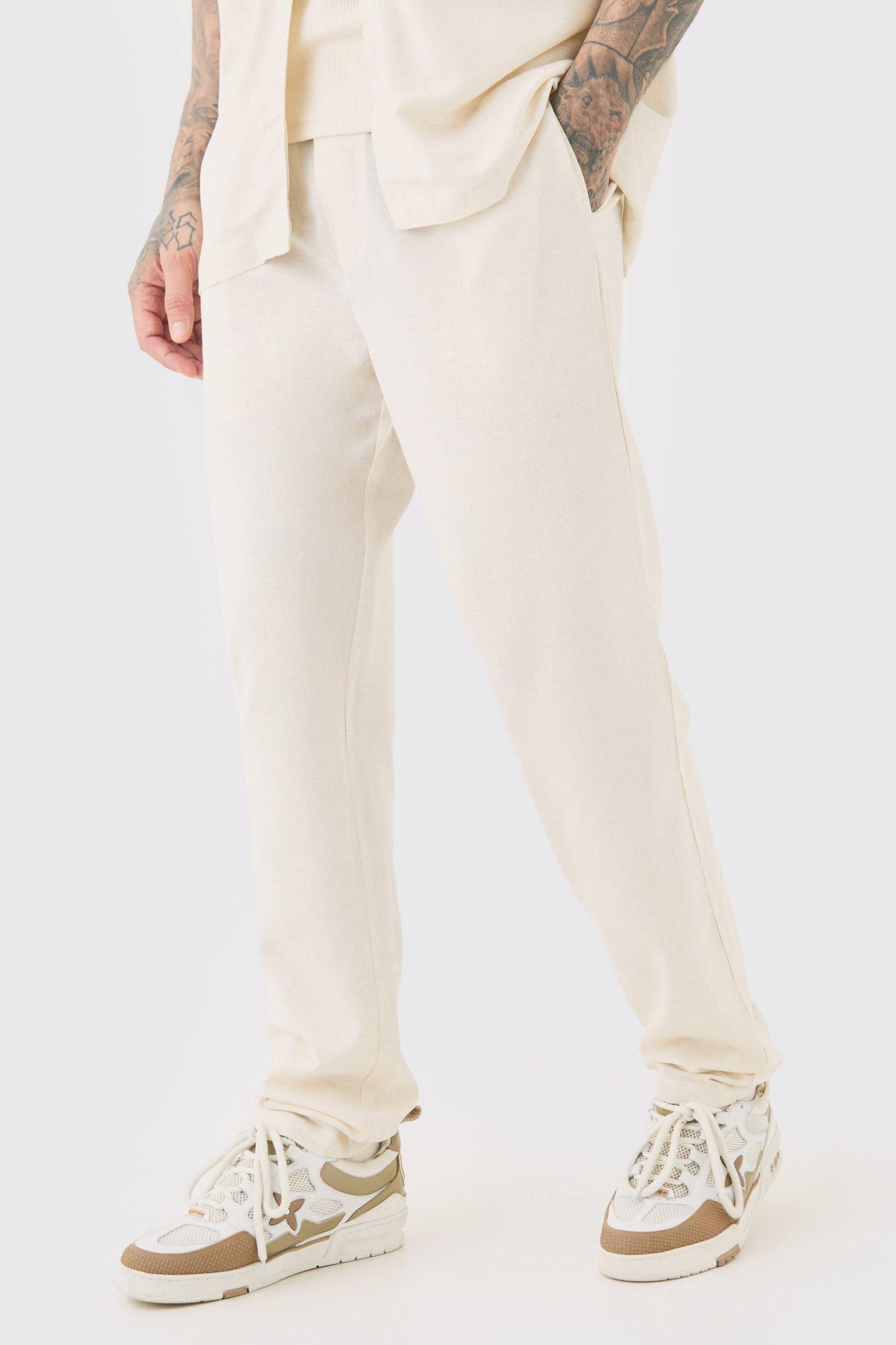 Mens Tall Elasticated Waist Tapered Linen Trouser In Natural - S, natural von boohooman