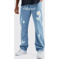 Mens Tall lockere Hose mit Applikation - Blau - 36, Blau von boohooman