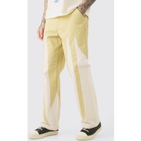 Mens Tall Fixed Waist Washed Colour Block Twill Trouser - Grün - 30, Grün von boohooman