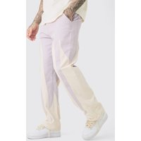 Mens Tall Fixed Waist Washed Colour Block Twill Trouser - Lila - 36, Lila von boohooman