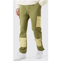 Mens Tall Fixed Waist Washed Twill Straight Leg Cargo Trouser - Khaki - 34, Khaki von boohooman