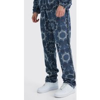 Mens Tall Jacquard Jogginghose mit geteiltem Saum - Blau - L, Blau von boohooman