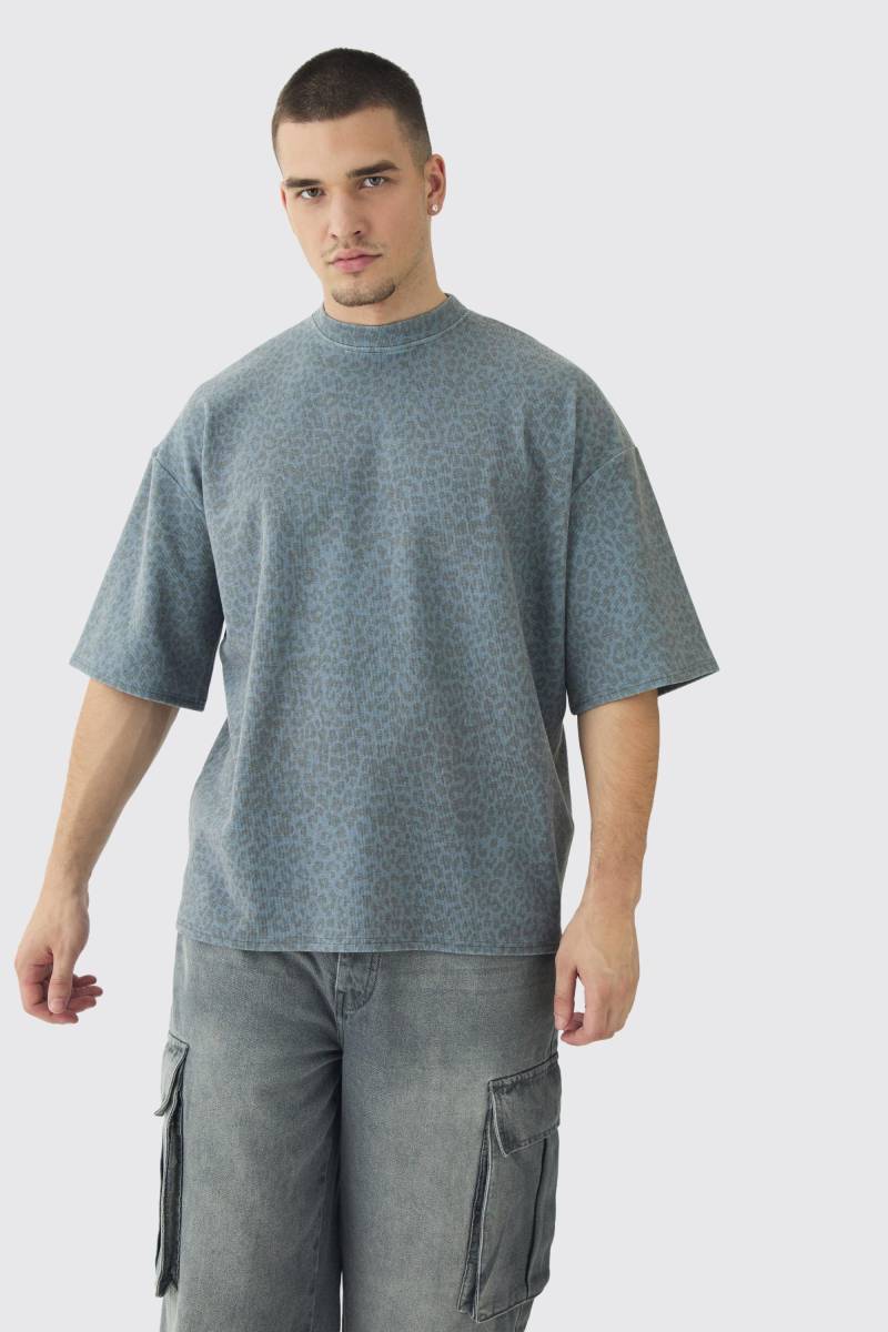 Tall geripptes Oversize T-Shirt mit Leopardenprint - Grau - XL, Grau von boohooman