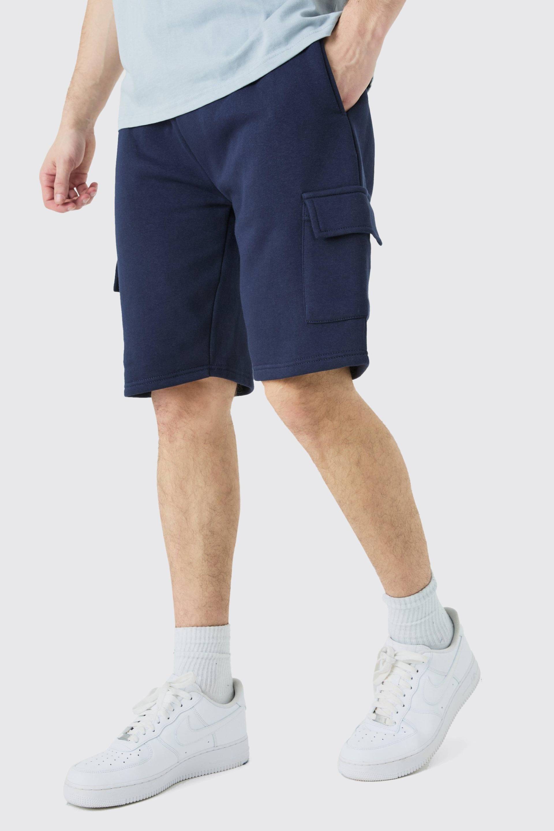 Mens Tall Loose Fit Cargo Jersey Short - Blau - XXL, Blau von boohooman