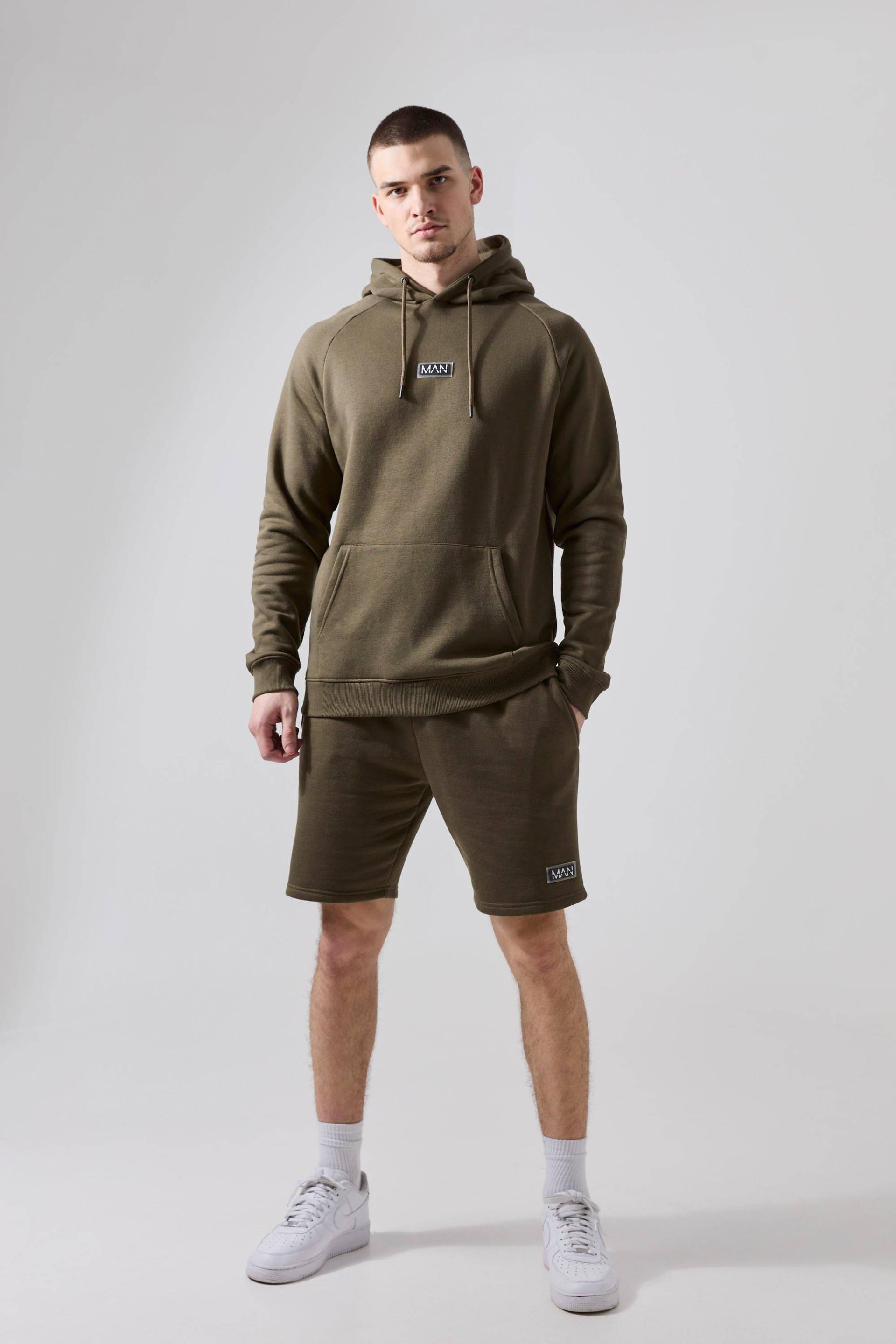 Mens Tall Man Active Gym Training Hoodie & Short Set - Khaki - M, Khaki von boohooman