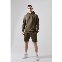 Mens Tall Man Active Gym Training Hoodie & Short Set - Khaki - XS, Khaki von boohooman