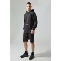 Mens Tall Man Active Tech Hoodie And Shorts Set - Schwarz - S, Schwarz von boohooman