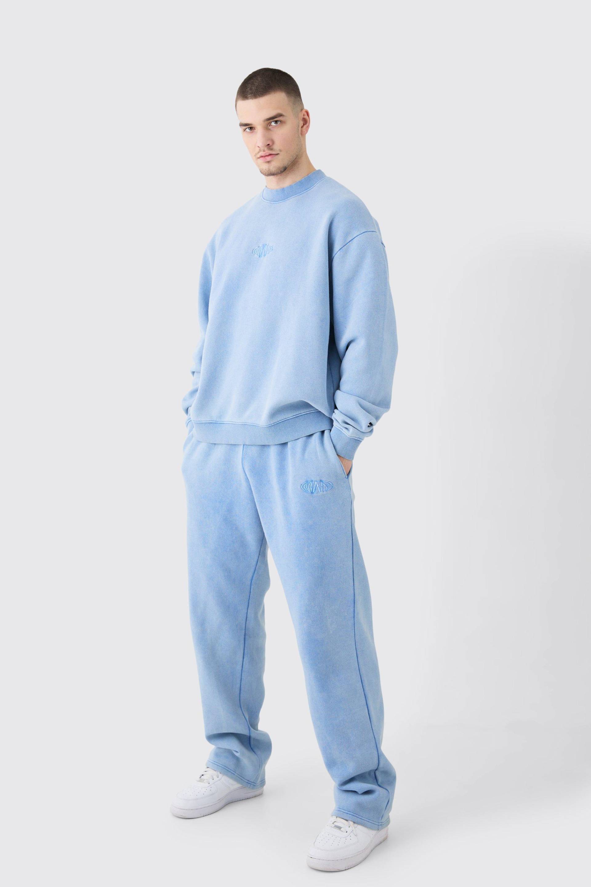 Mens Tall Man Oversized Boxy Acid Wash Sweatshirt Tracksuit - cornflower blue - L, cornflower blue von boohooman