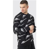 Mens Tall Man Signature All Over Print Oversized Sweatshirt - Schwarz - XL, Schwarz von boohooman