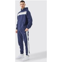 Mens Tall Man Signature Colour Block Hooded Tracksuit - Blau - XL, Blau von boohooman