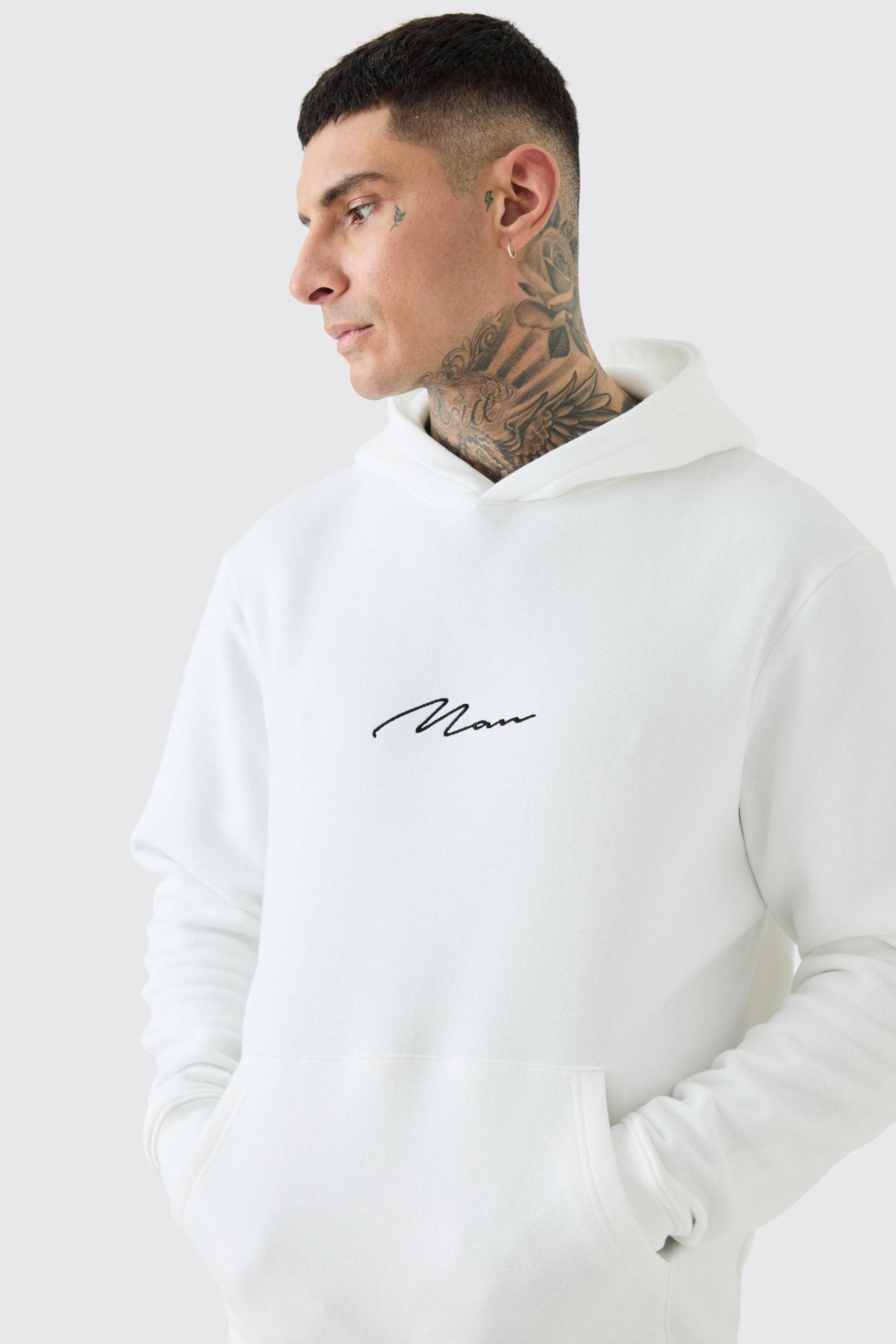 Mens Tall Man Signature Hoodie in Weiß - L, Weiß von boohooman