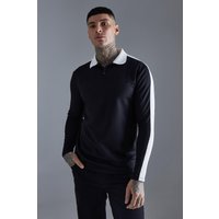 Mens Tall langärmliges Slim-Fit Poloshirt - Schwarz - S, Schwarz von boohooman