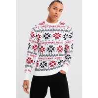 Mens Tall Merry Christmas Pullover - Weiß - S, Weiß von boohooman