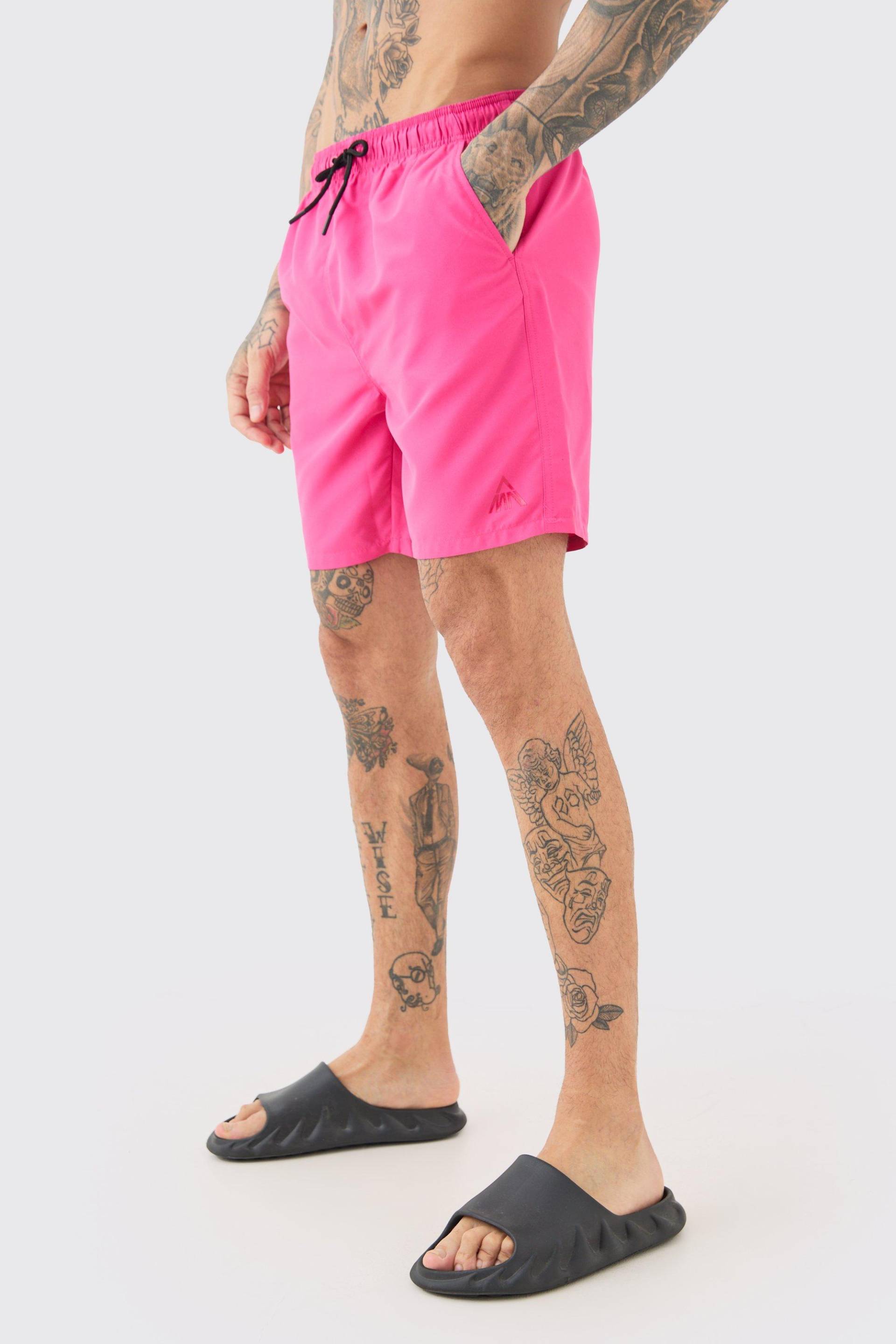 Mens Tall Mid Length Plain Swim Short - Rosa - S, Rosa von boohooman