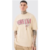 Mens Tall Nirvana Oversized License T-shirt Sand - Beige - XL, Beige von boohooman